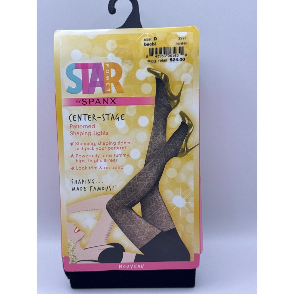 SPANX Star Power Center Stage Patterned Shaping Tights Black Size D (165-220lbs)